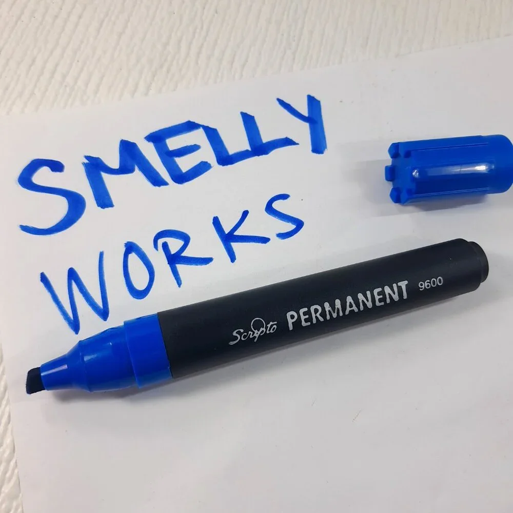 Vintage Scripto Jumbo Permanent Marker 9600 blue smelly sinky large potent WORKS